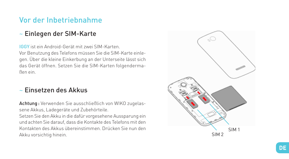 Vor der inbetriebnahme | Wiko IGGY User Manual | Page 129 / 194