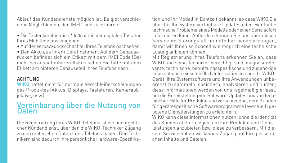 Vereinbarung über die nutzung von daten | Wiko IGGY User Manual | Page 142 / 194