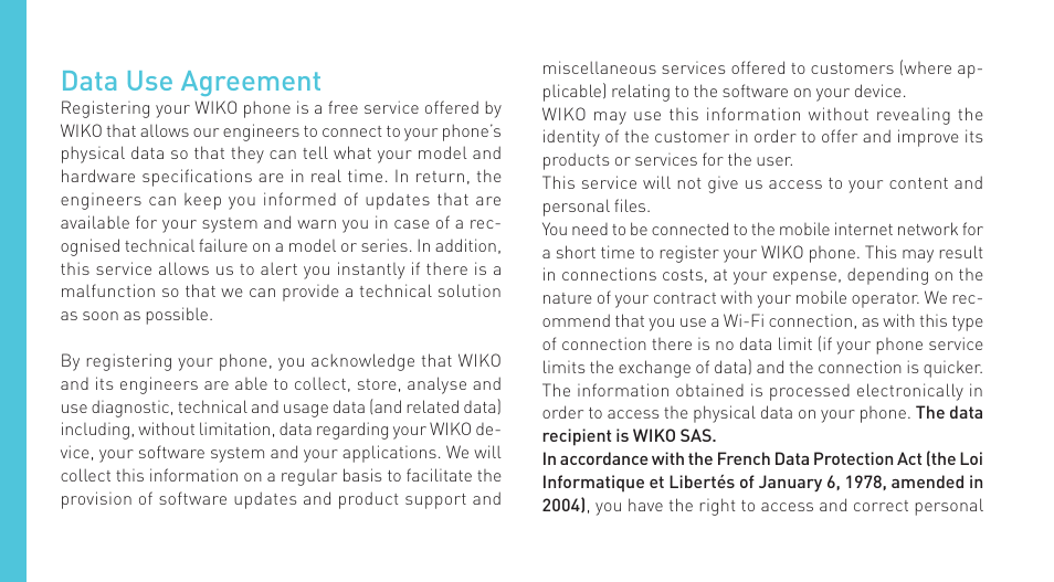 Data use agreement | Wiko IGGY User Manual | Page 46 / 194