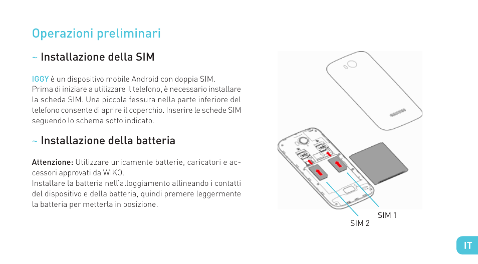 Operazioni preliminari | Wiko IGGY User Manual | Page 57 / 194