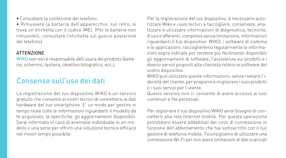Consenso sull’uso dei dati | Wiko IGGY User Manual | Page 70 / 194