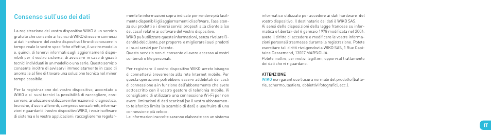 Consenso sull’uso dei dati | Wiko OZZY User Manual | Page 36 / 98