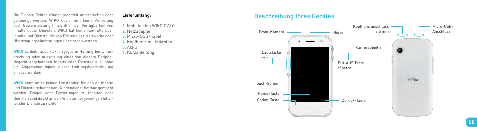 Beschreibung ihres gerätes | Wiko OZZY User Manual | Page 64 / 98
