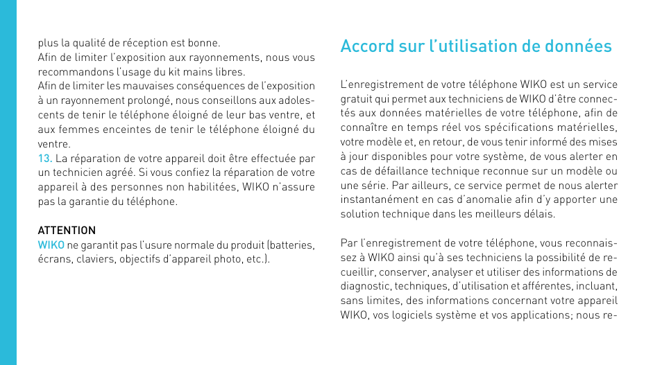 Accord sur l’utilisation de données | Wiko CINK PEAX 2 User Manual | Page 22 / 194