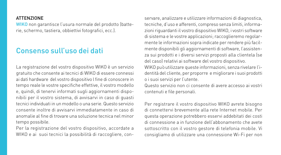 Consenso sull’uso dei dati | Wiko CINK PEAX 2 User Manual | Page 70 / 194
