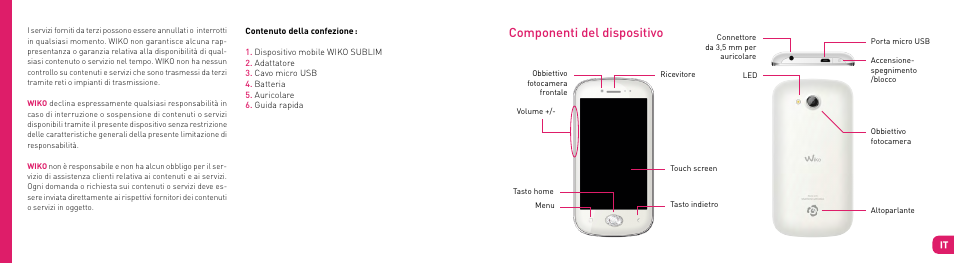 Componenti del dispositivo | Wiko SUBLIM User Manual | Page 26 / 90