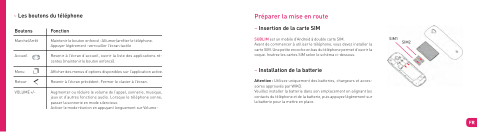 Préparer la mise en route | Wiko SUBLIM User Manual | Page 5 / 90