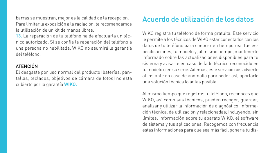 Acuerdo de utilización de los datos | Wiko CINK SLIM User Manual | Page 102 / 210