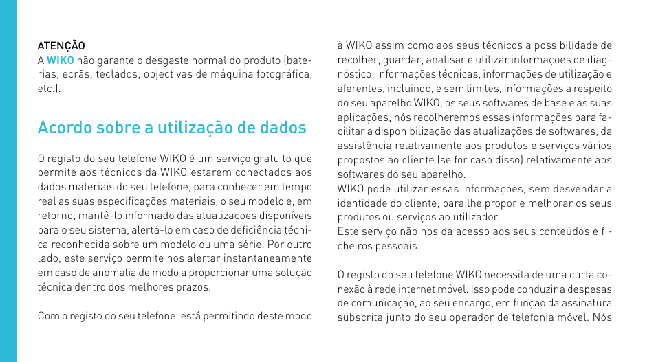 Acordo sobre a utilização de dados | Wiko CINK SLIM User Manual | Page 128 / 210