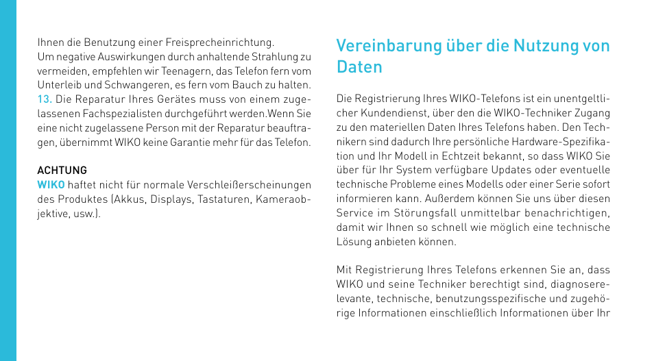 Vereinbarung über die nutzung von daten | Wiko CINK SLIM User Manual | Page 154 / 210
