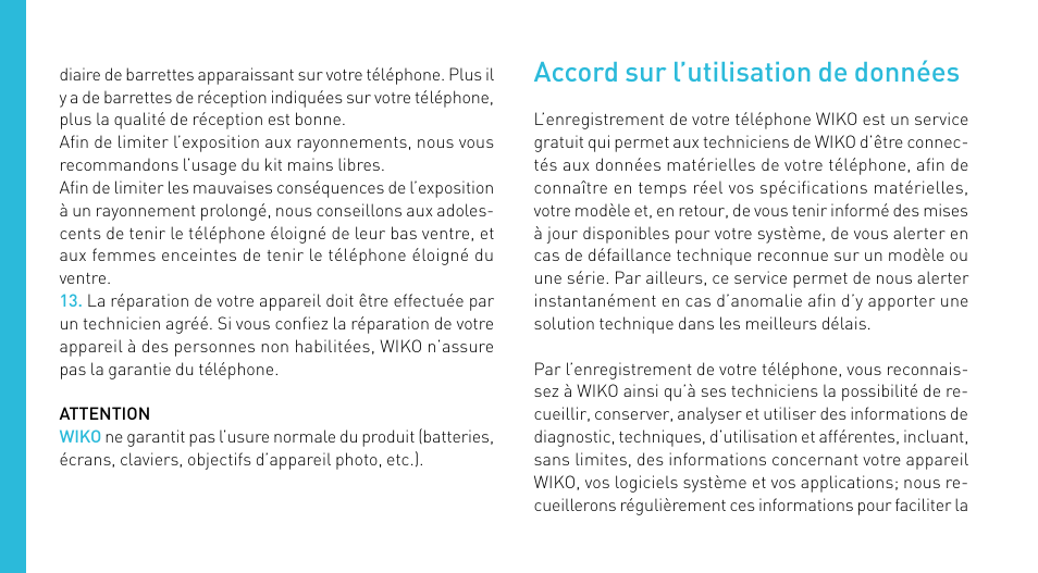 Accord sur l’utilisation de données | Wiko CINK SLIM User Manual | Page 24 / 210