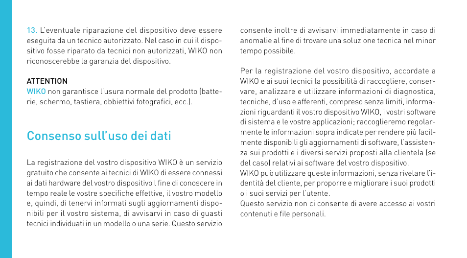 Consenso sull’uso dei dati | Wiko CINK SLIM User Manual | Page 76 / 210