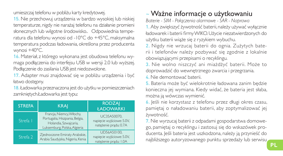 Ważne informacje o użytkowaniu | Wiko RIFF User Manual | Page 155 / 164