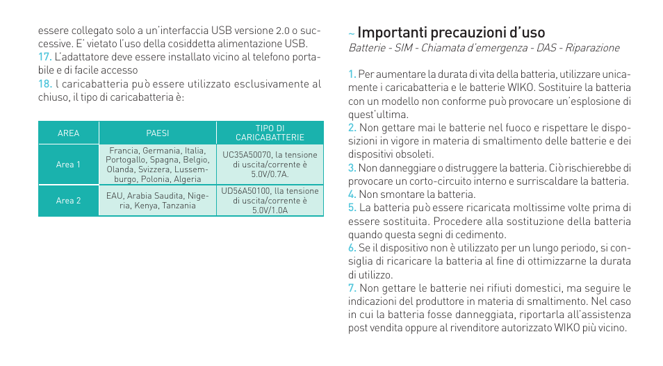 Importanti precauzioni d’uso | Wiko RIFF User Manual | Page 50 / 164