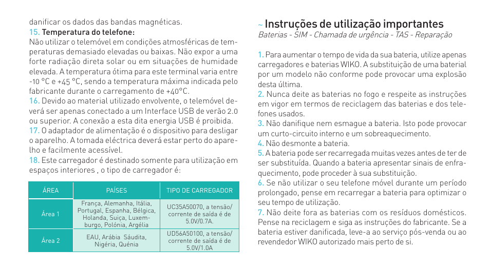 Instruções de utilização importantes | Wiko RIFF User Manual | Page 86 / 164