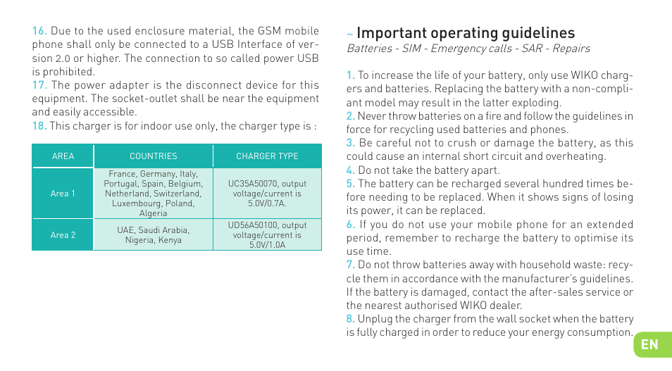 Important operating guidelines | Wiko KAR 3 User Manual | Page 12 / 162