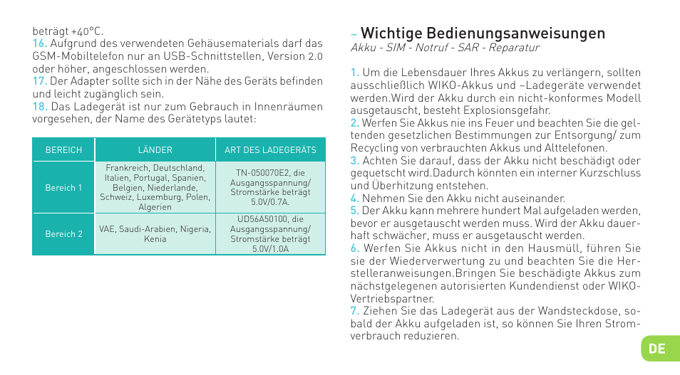 Wichtige bedienungsanweisungen | Wiko LUBI 3 User Manual | Page 102 / 162