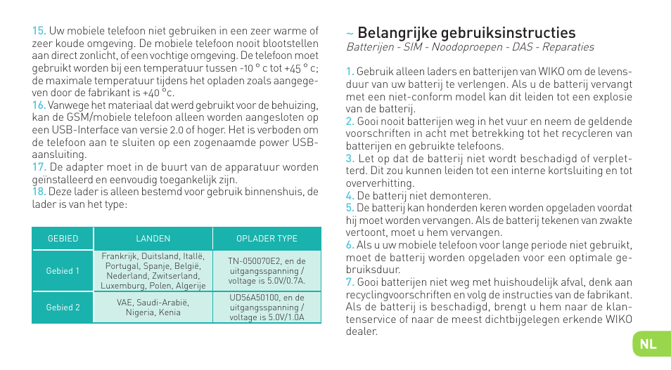 Belangrijke gebruiksinstructies | Wiko LUBI 3 User Manual | Page 120 / 162