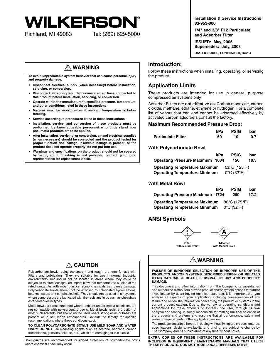 Wilkerson F12 User Manual | 6 pages