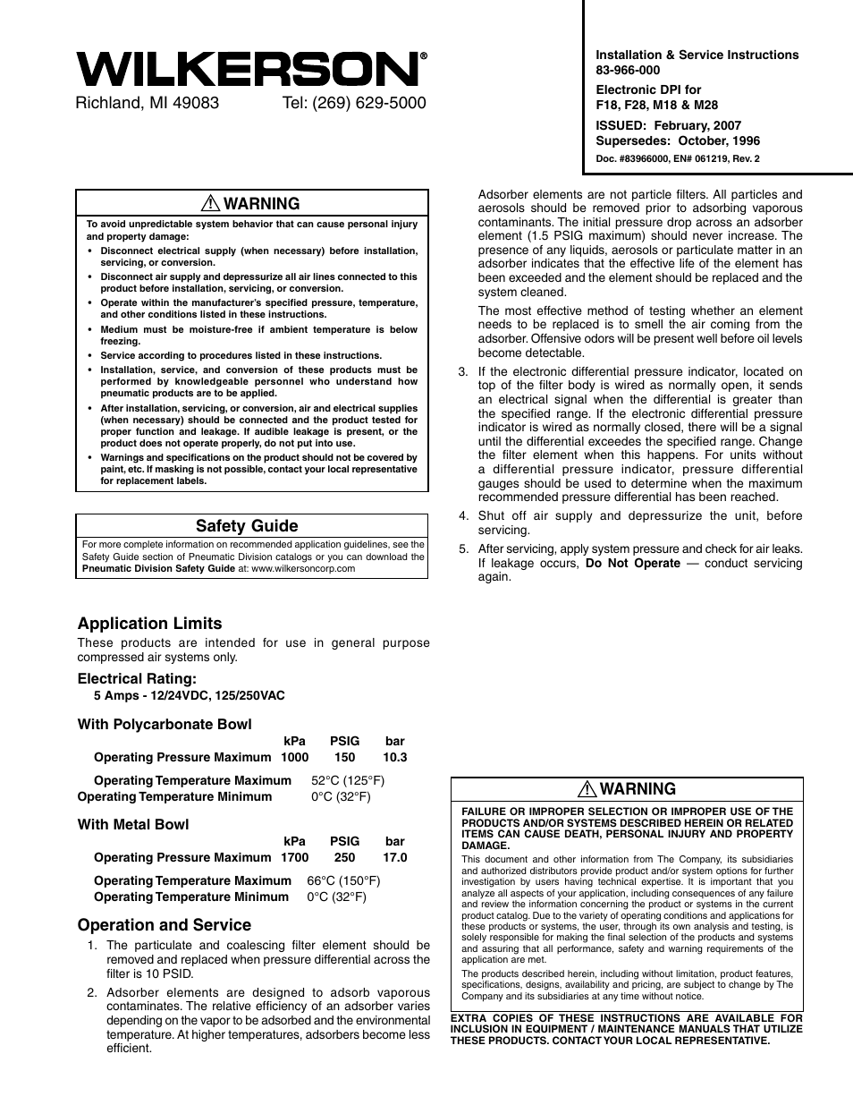 Wilkerson Electronic DPI for F28 User Manual | 2 pages