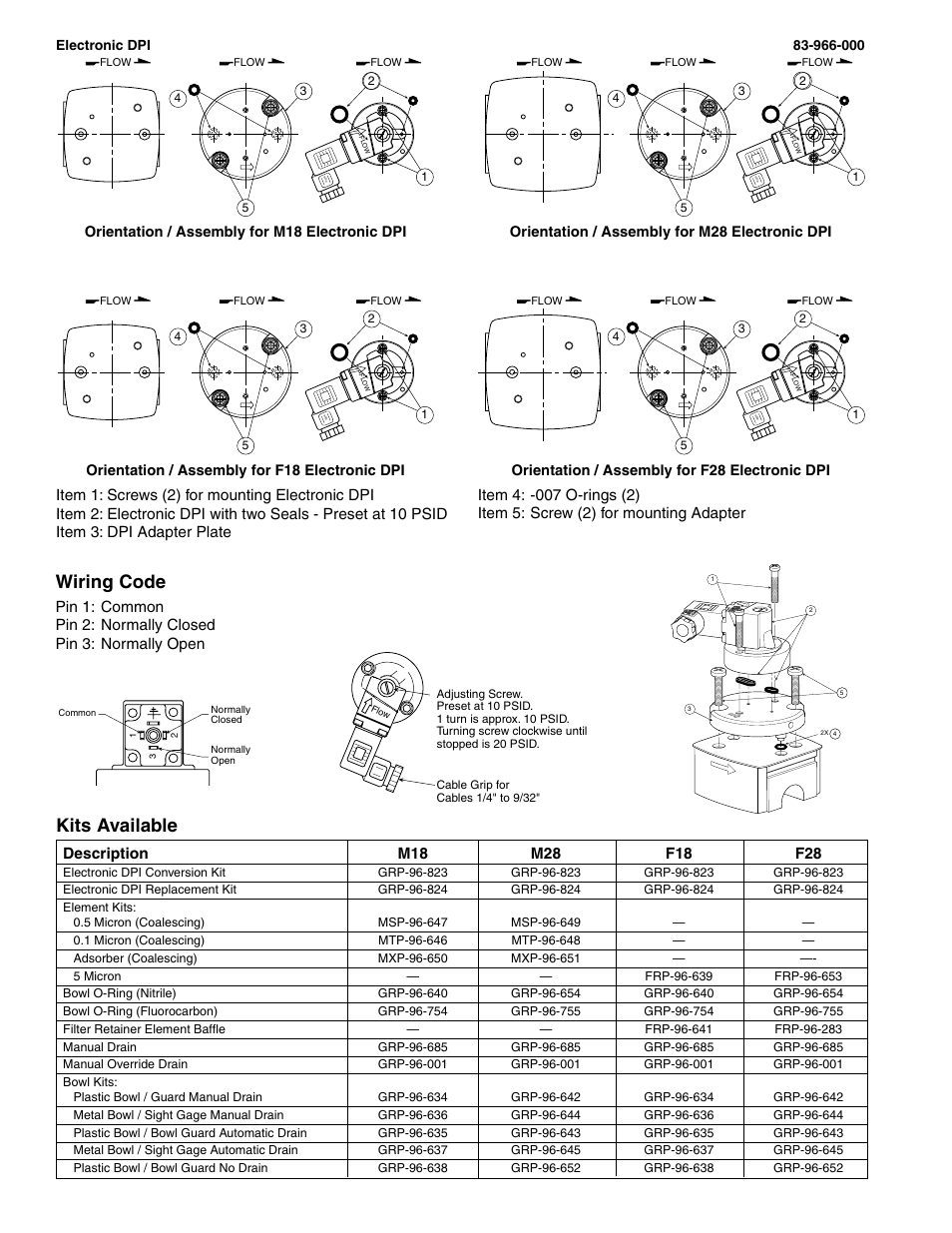 Kits available, Wiring code | Wilkerson Electronic DPI for F28 User Manual | Page 2 / 2