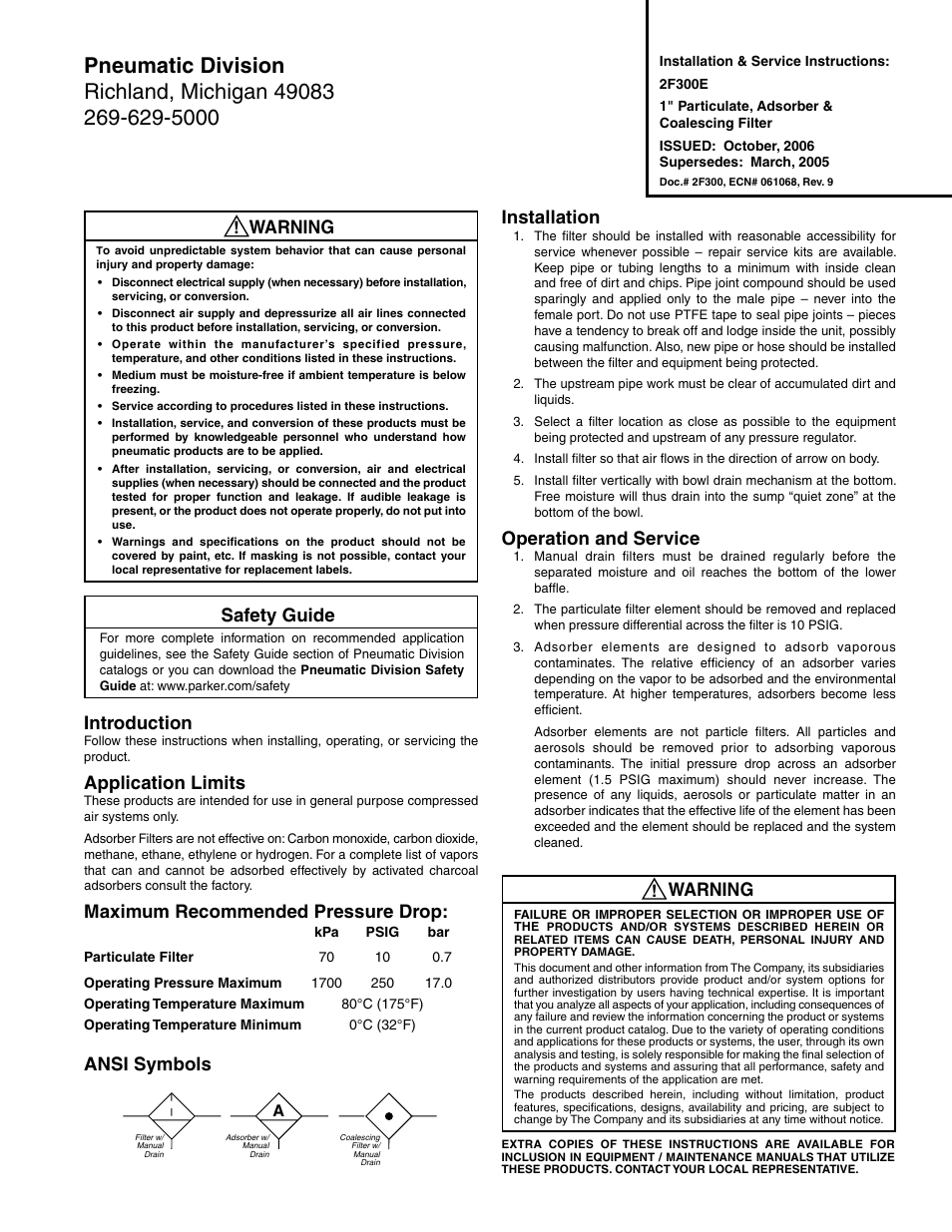 Wilkerson 2F300E User Manual | 2 pages