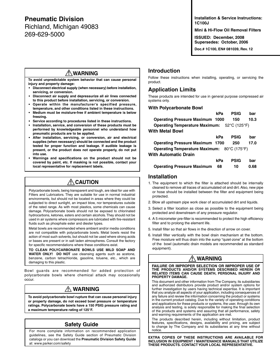 Wilkerson M03 User Manual | 2 pages