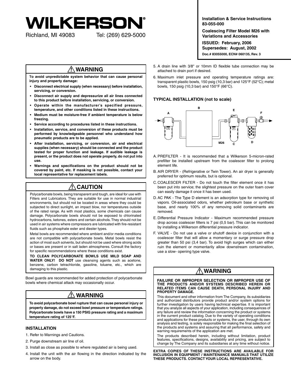 Wilkerson M26 User Manual | 2 pages