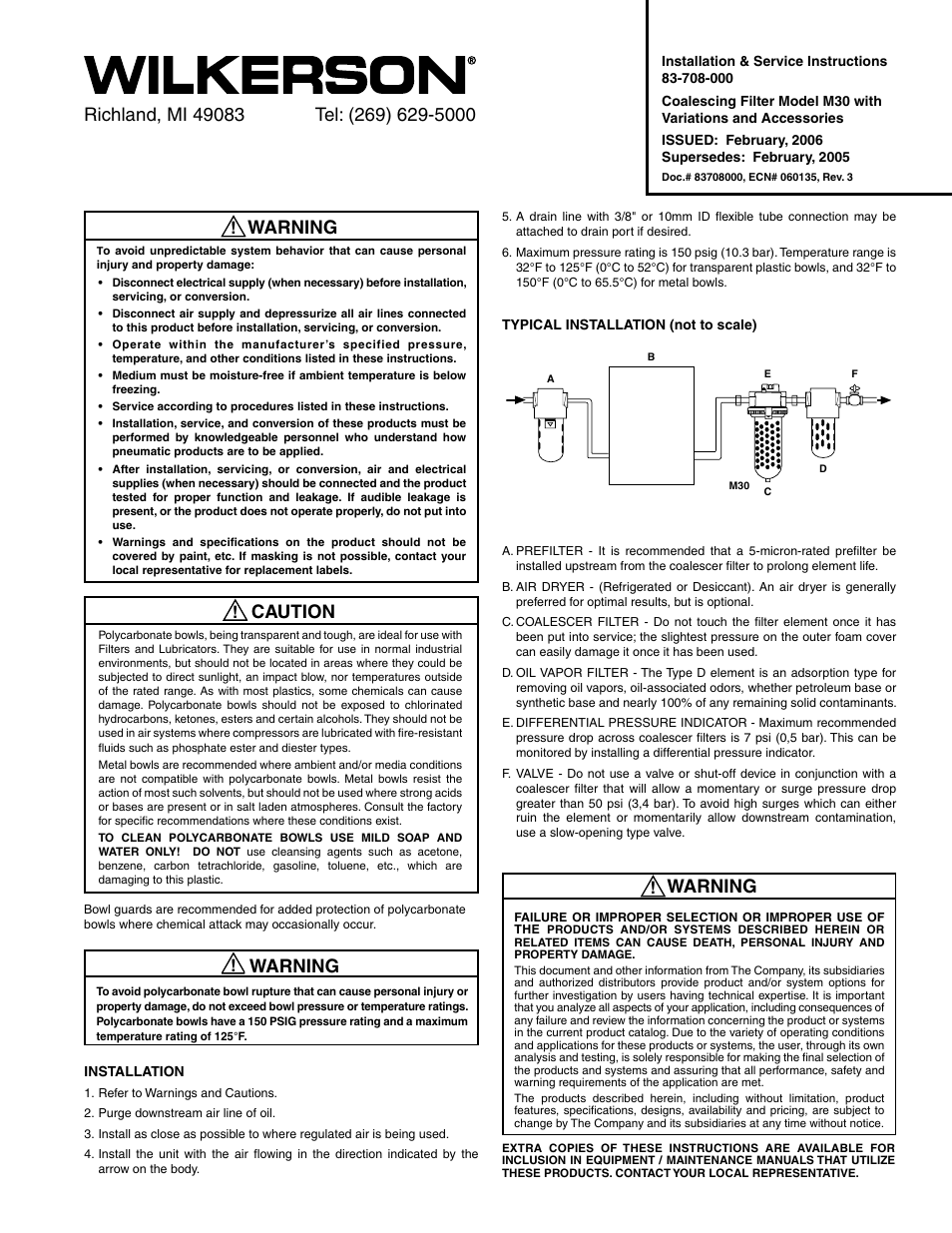 Wilkerson M30 User Manual | 2 pages