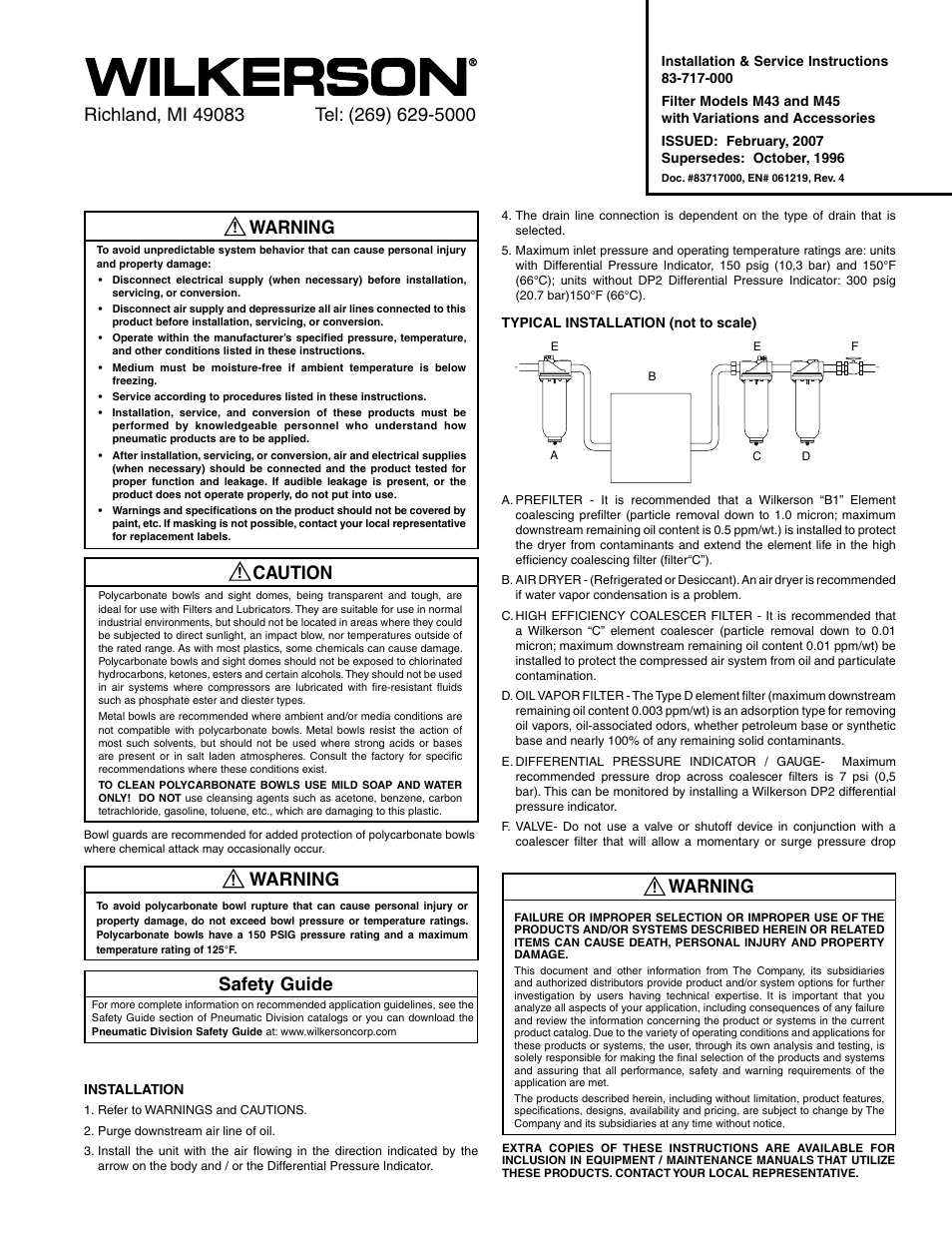 Wilkerson M45 User Manual | 2 pages
