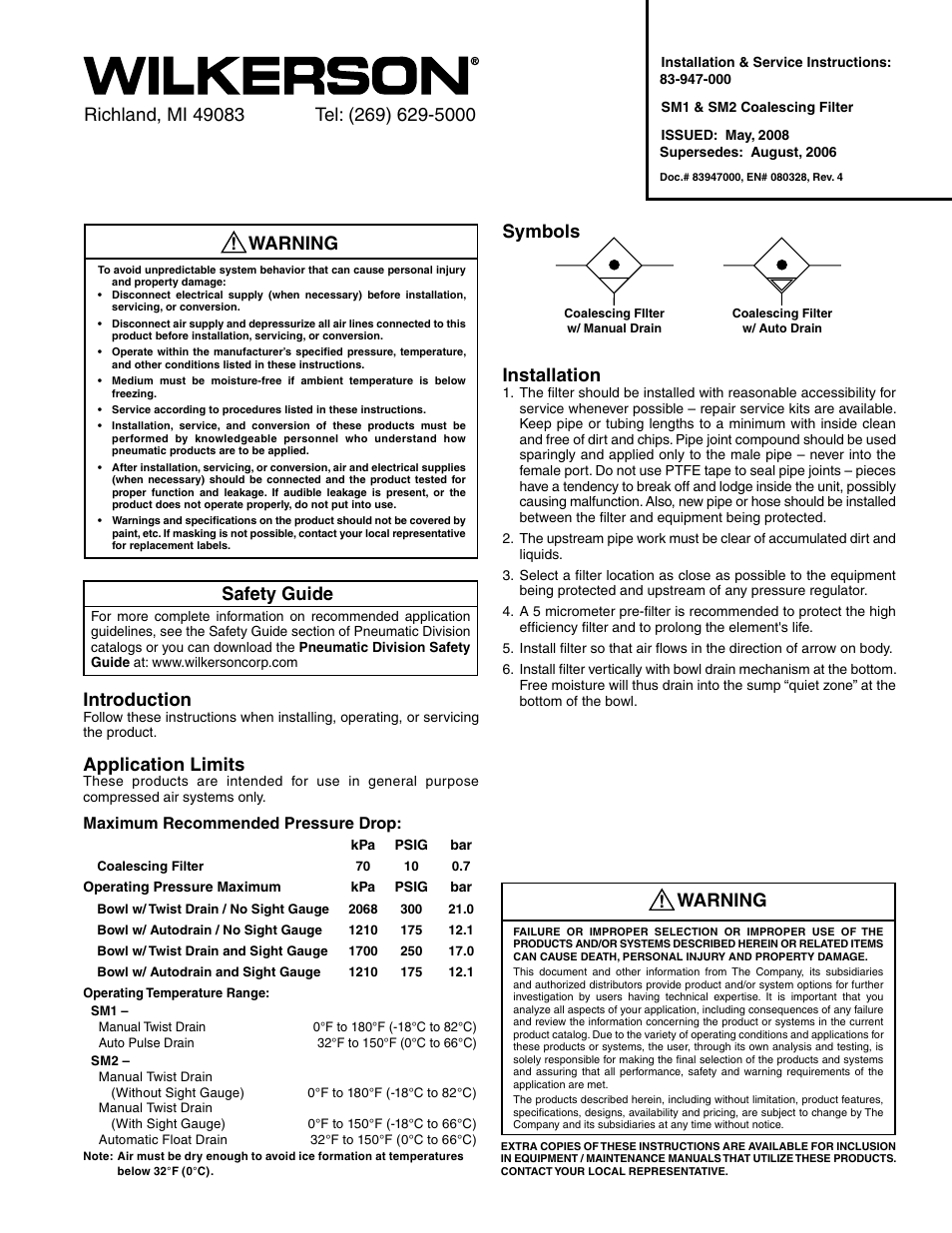 Wilkerson SM2 User Manual | 2 pages