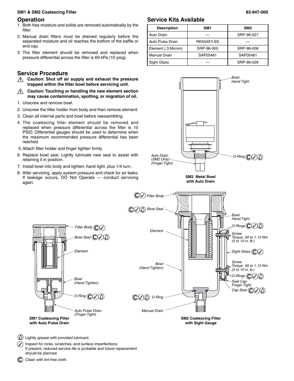 Service kits available, Operation, Service procedure | Wilkerson SM2 User Manual | Page 2 / 2