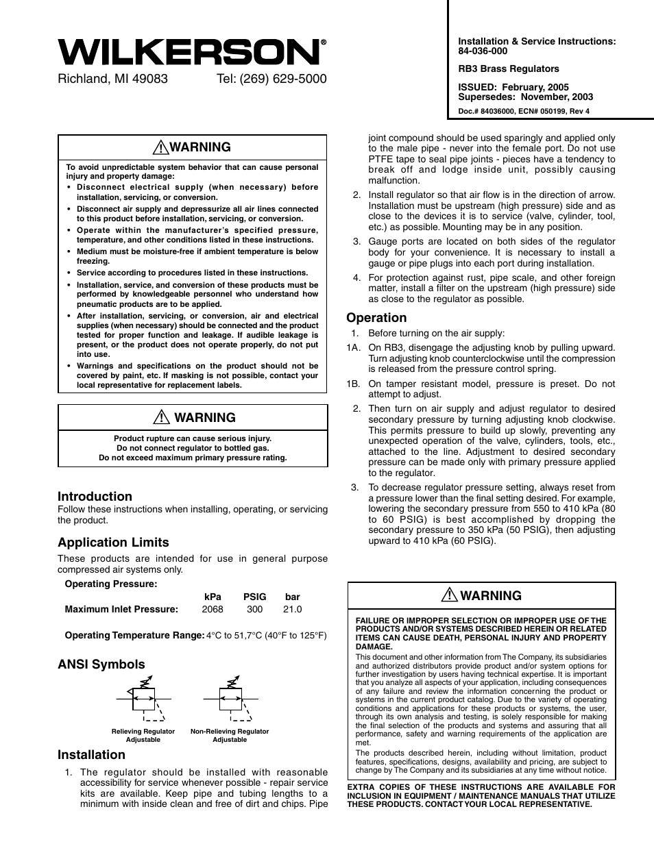 Wilkerson RB3 User Manual | 2 pages