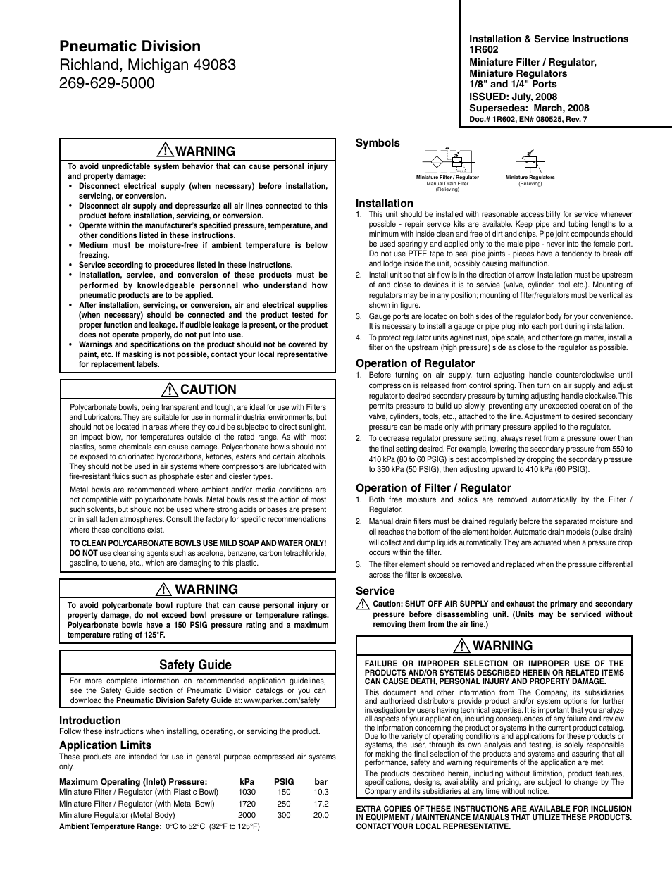 Wilkerson B03 User Manual | 6 pages