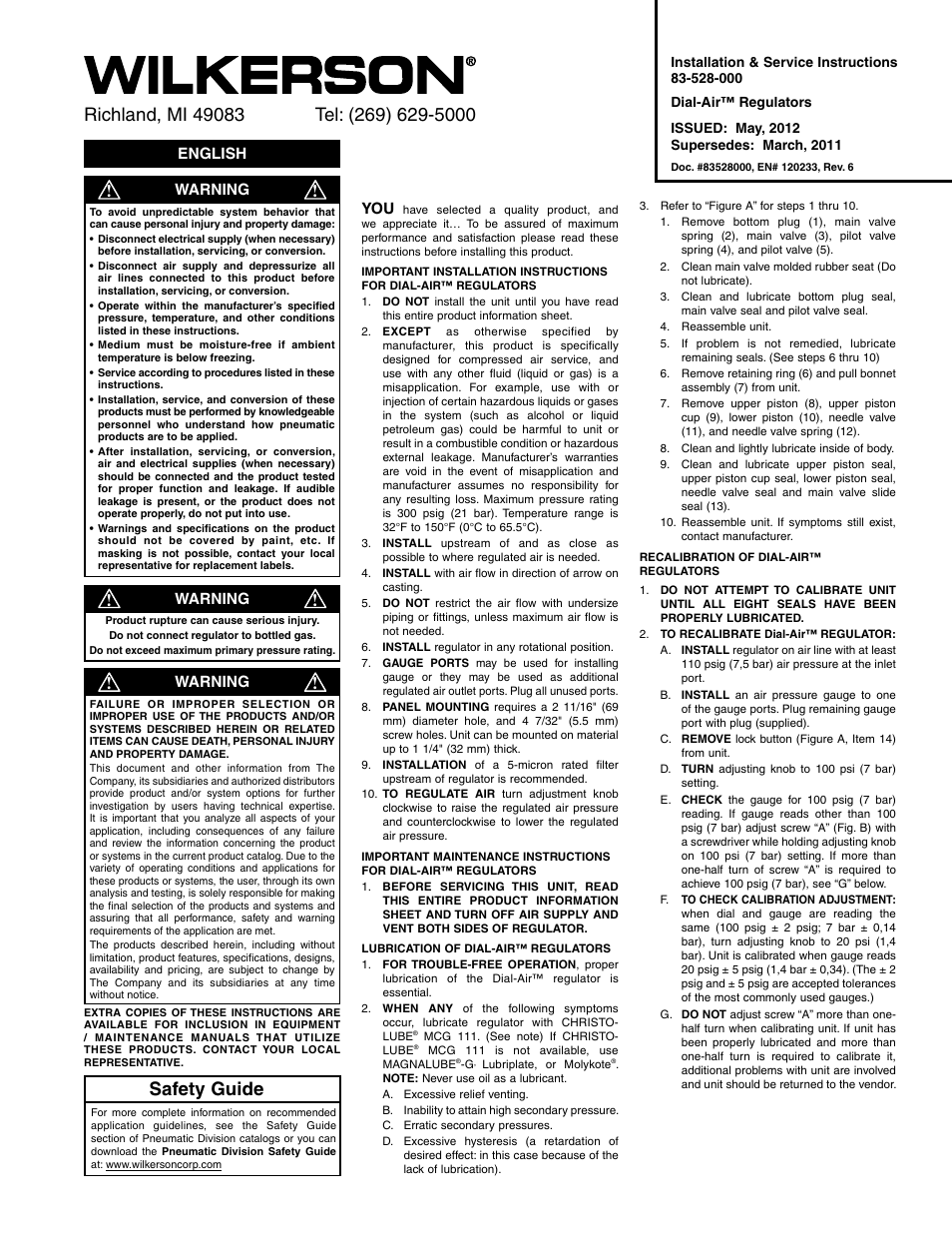 Wilkerson Dial-Air Regulator User Manual | 8 pages