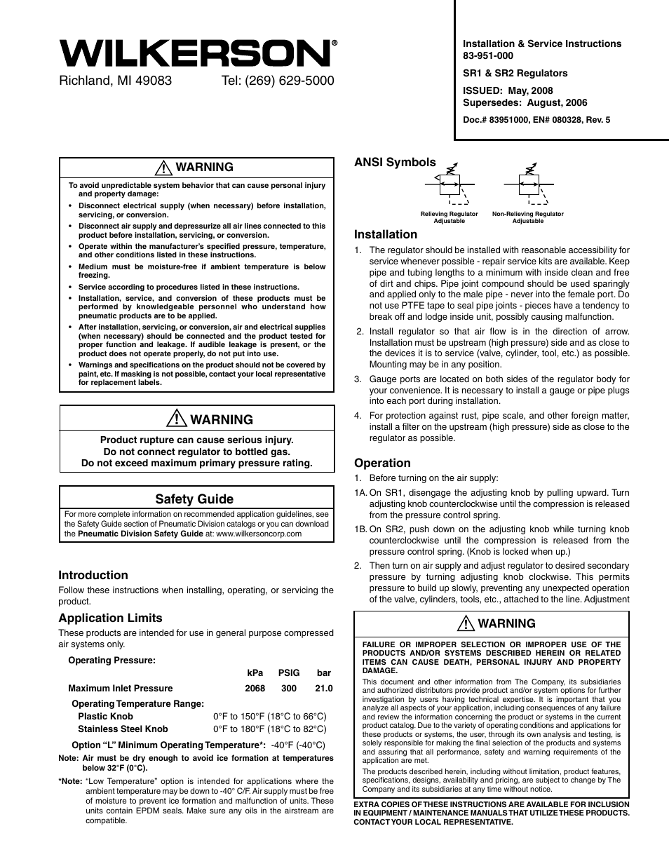 Wilkerson SR2 User Manual | 2 pages