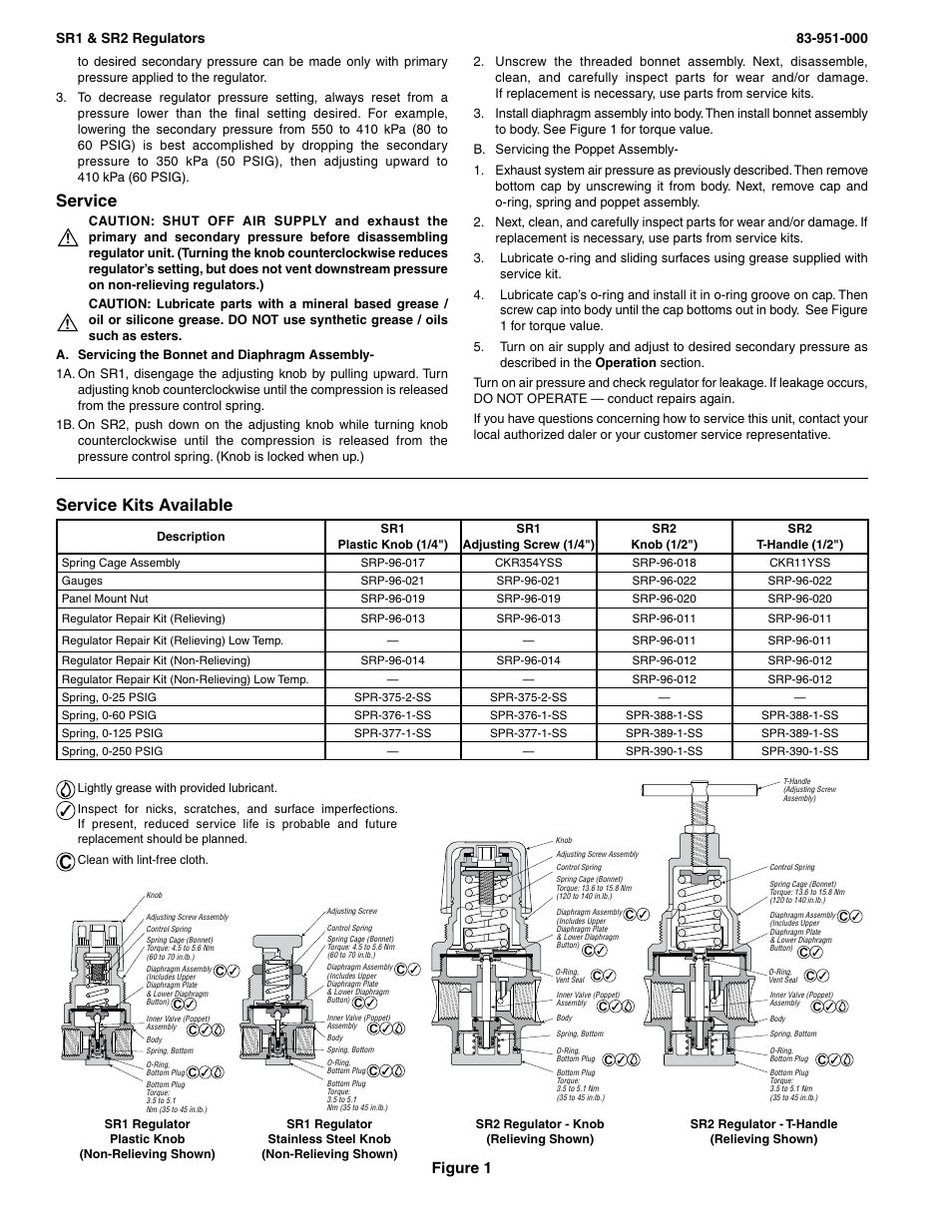 Service, Service kits available, Figure 1 | Wilkerson SR2 User Manual | Page 2 / 2