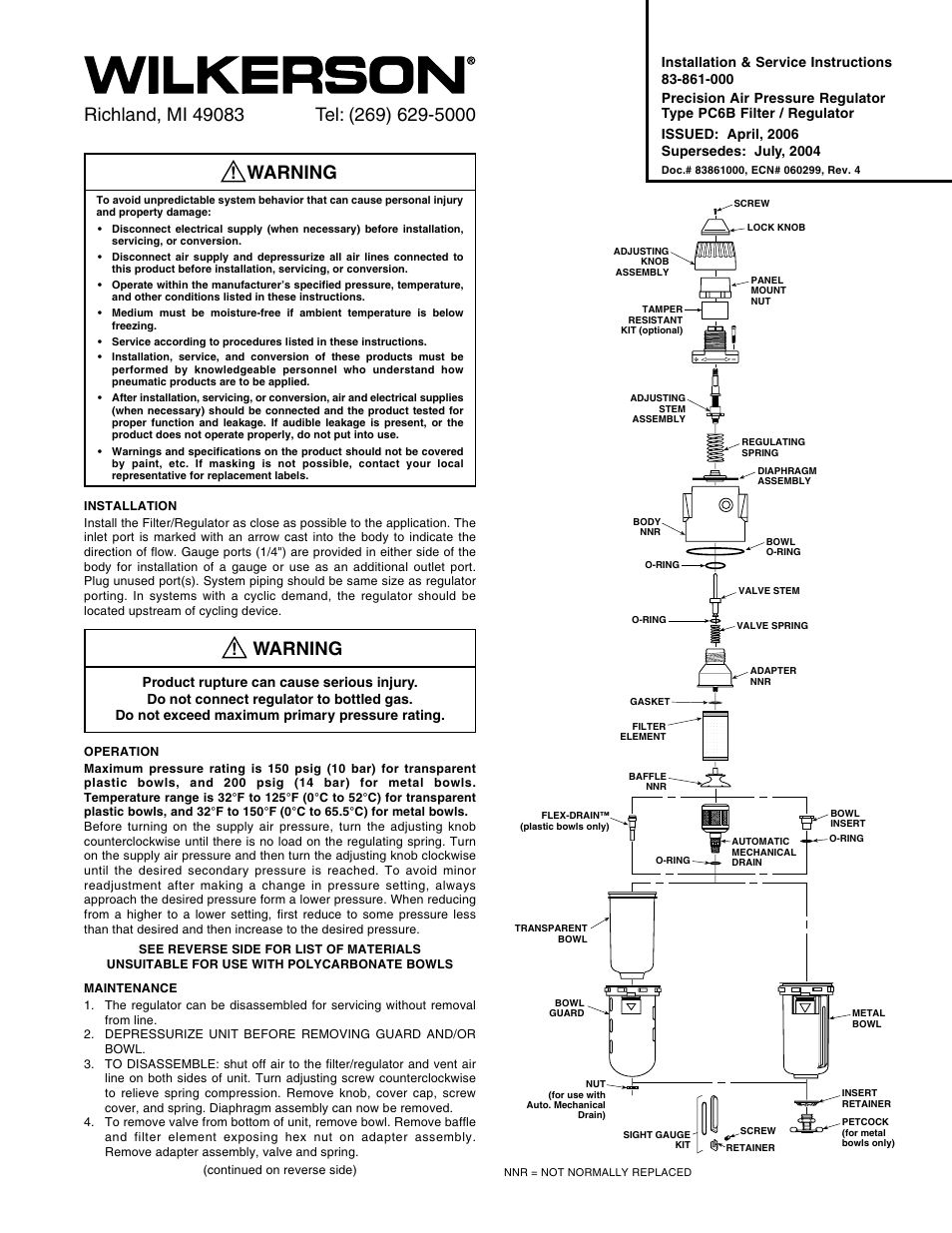 Wilkerson PC6 User Manual | 2 pages