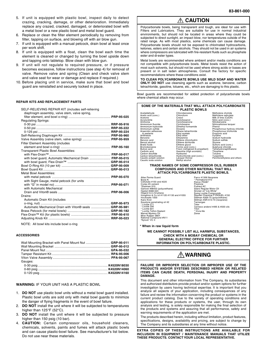Warning, Caution | Wilkerson PC6 User Manual | Page 2 / 2