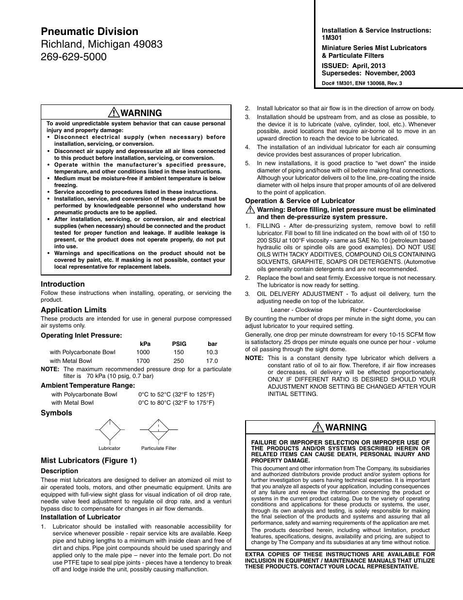 Wilkerson L03 User Manual | 2 pages