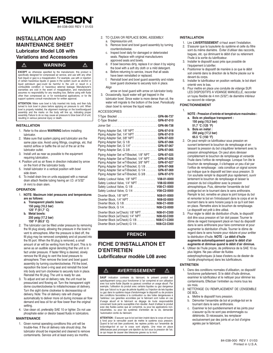 Wilkerson L08 User Manual | 4 pages