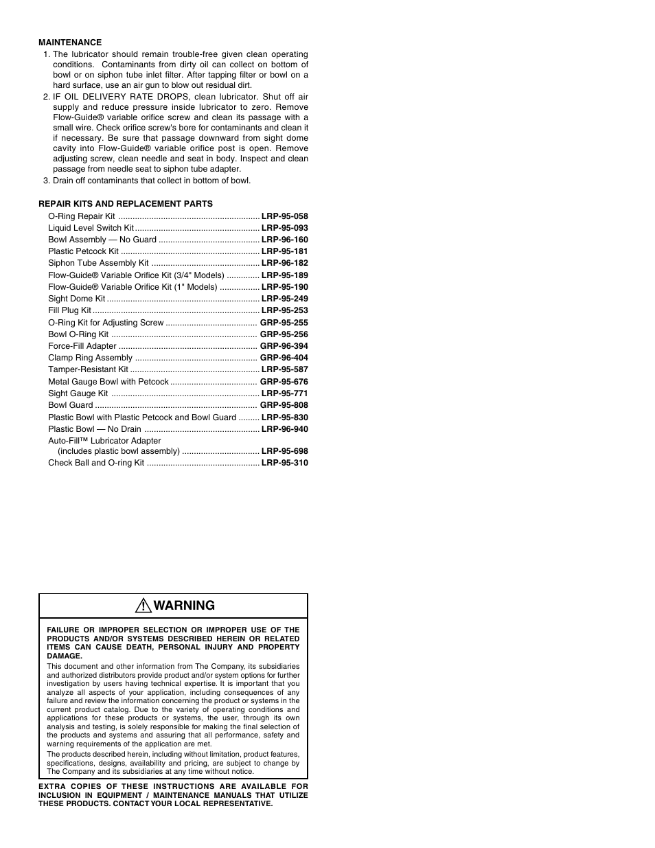 Warning | Wilkerson L30 User Manual | Page 2 / 2