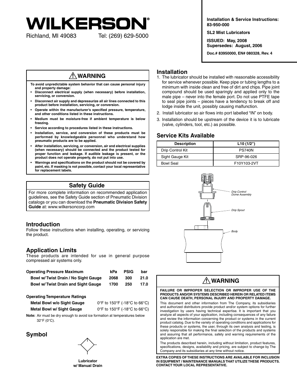 Wilkerson SL2 User Manual | 2 pages