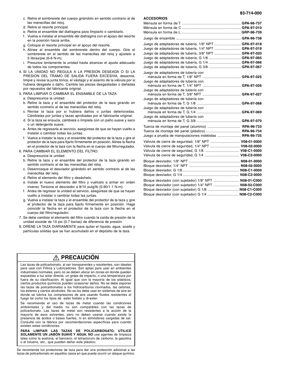 Precaución | Wilkerson B08 User Manual | Page 6 / 8