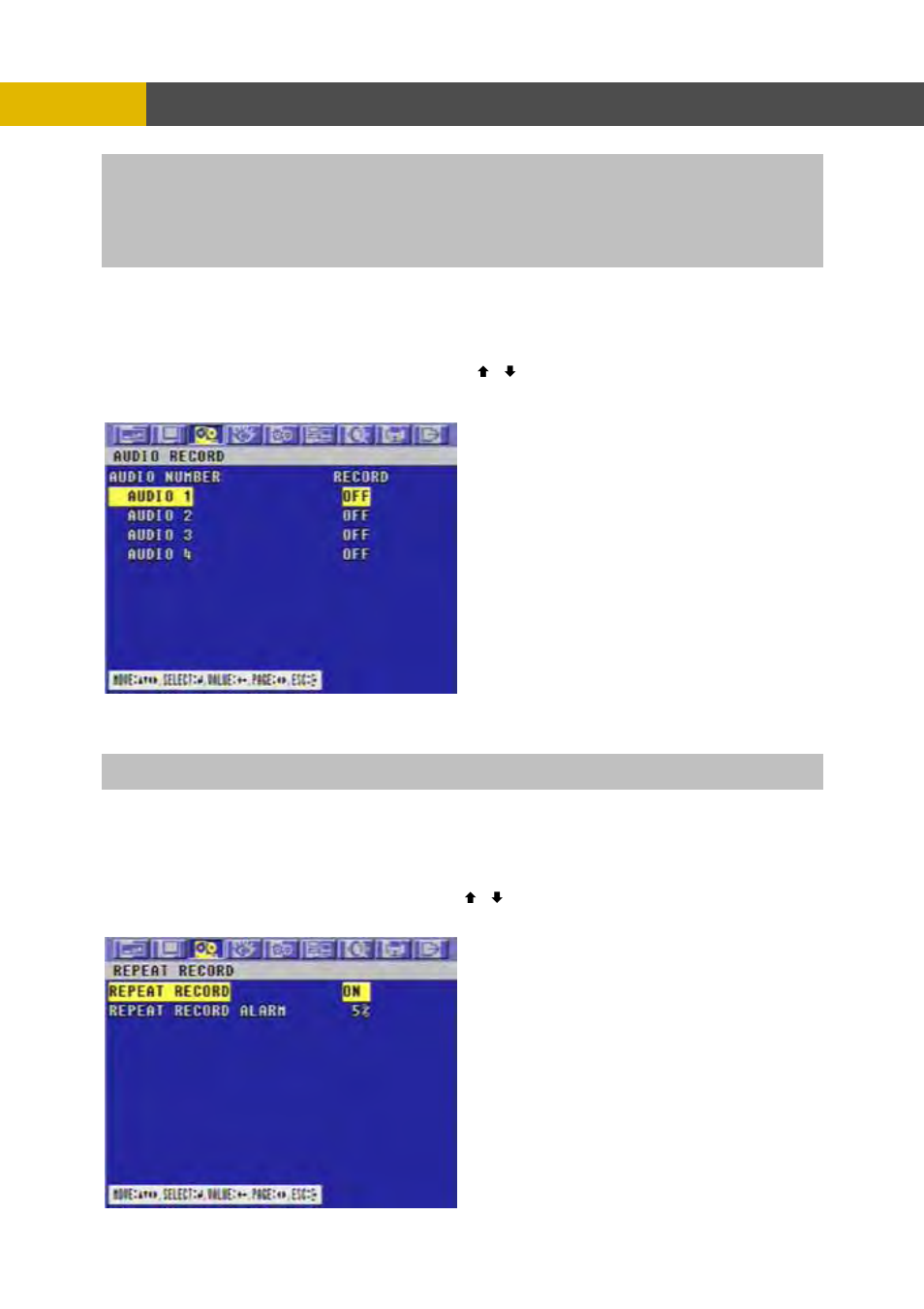 Menu setup, 6au e, 5 repeat record | 4 dio r cord | Channel Vision DVR-8N User Manual | Page 52 / 95