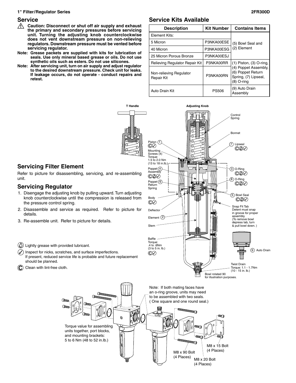 Servicing filter element, Servicing regulator, Service | Service kits available | Wilkerson B39 User Manual | Page 2 / 2