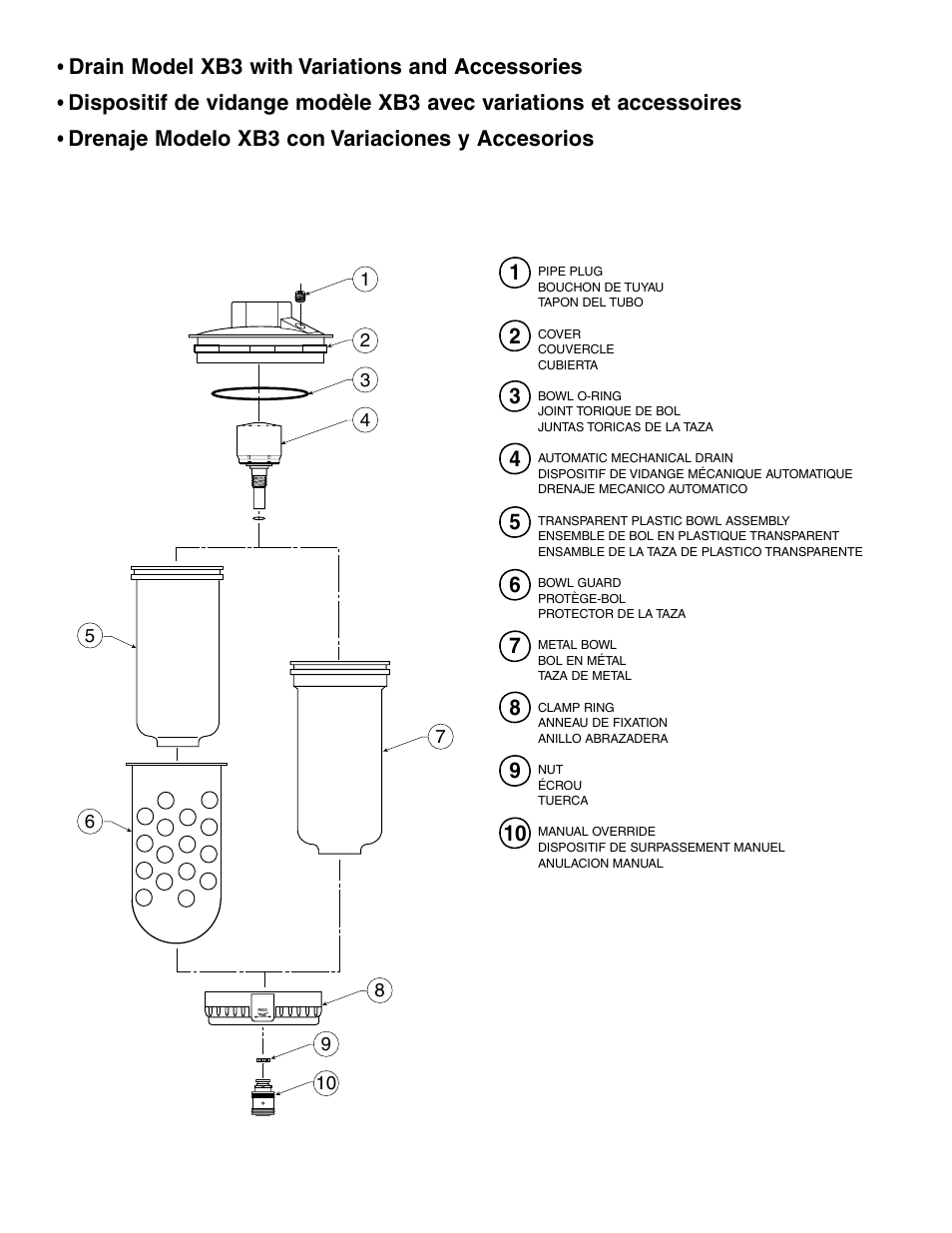 Drain model xb3 with variations and accessories, Drenaje modelo xb3 con variaciones y accesorios | Wilkerson XB3 User Manual | Page 4 / 4