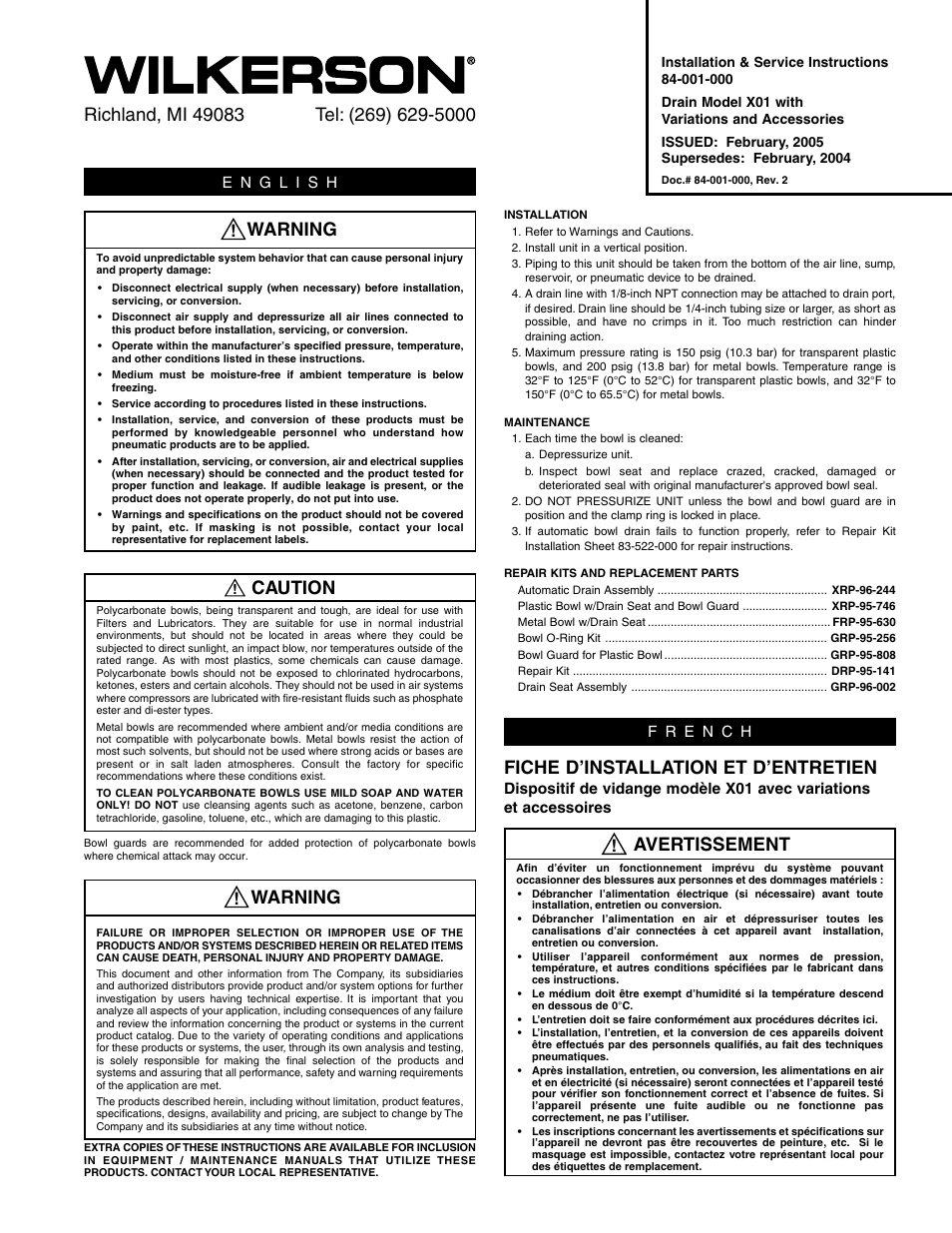Wilkerson X01-04-000 User Manual | 4 pages