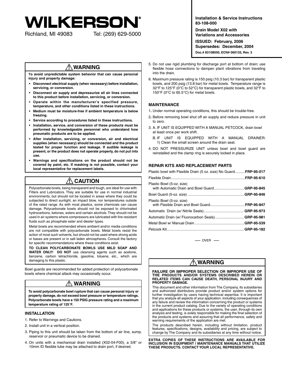 Wilkerson X02 User Manual | 2 pages