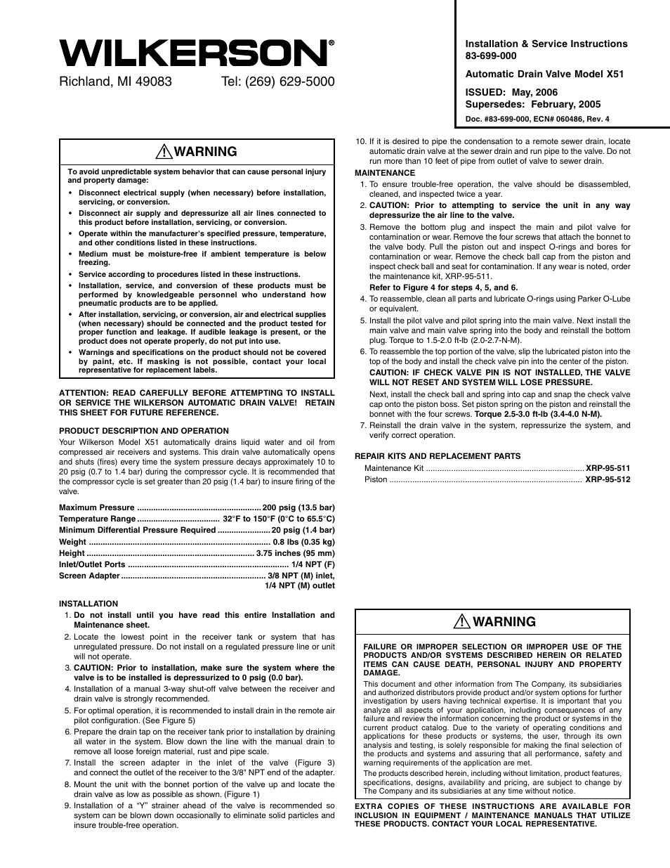 Wilkerson X51 User Manual | 8 pages